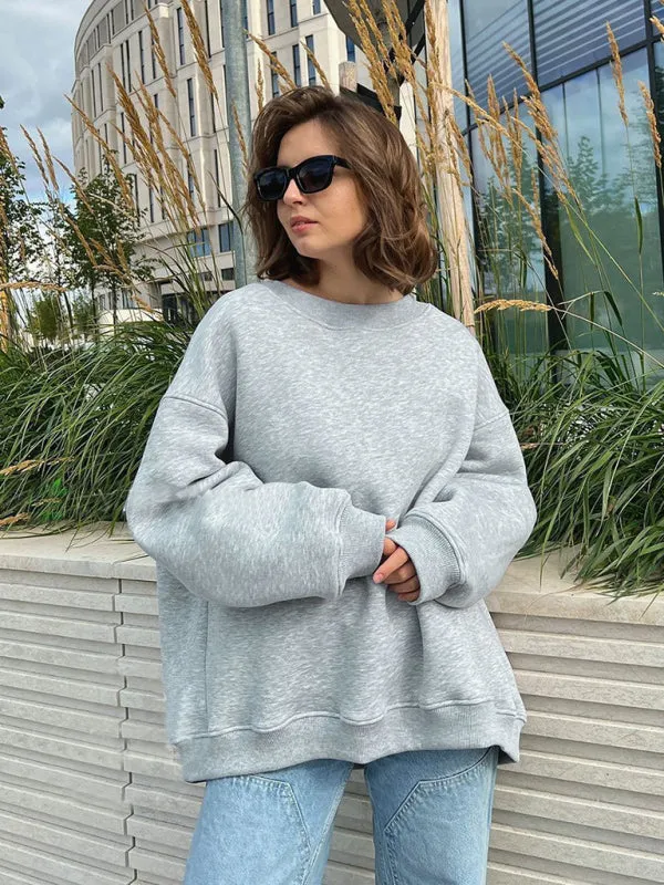 BerryBetty - Feminine Round neck polar fleece casual fashiononable loose sweatshirt
