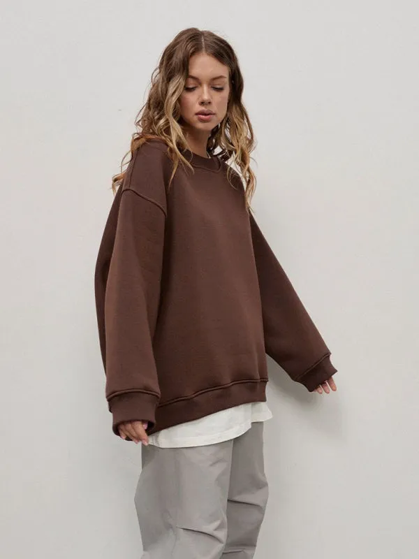 BerryBetty - Feminine Round neck polar fleece casual fashiononable loose sweatshirt