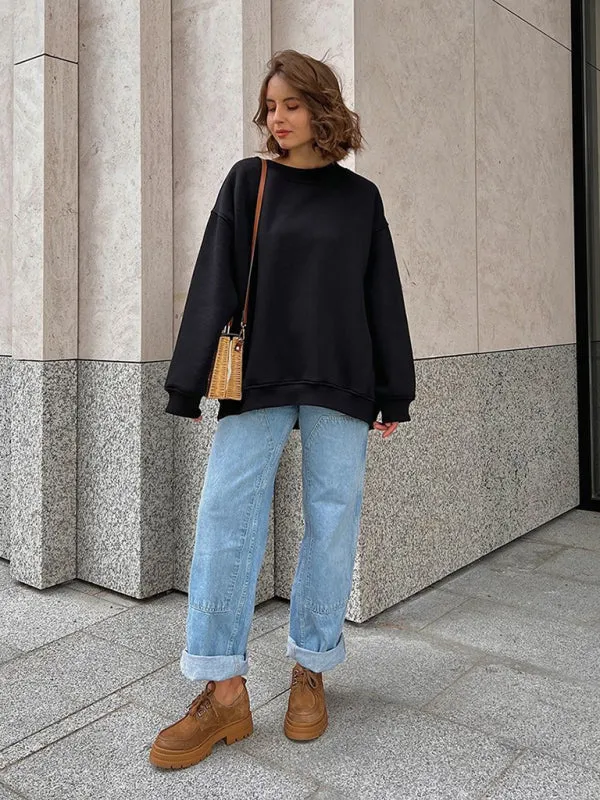 BerryBetty - Feminine Round neck polar fleece casual fashiononable loose sweatshirt