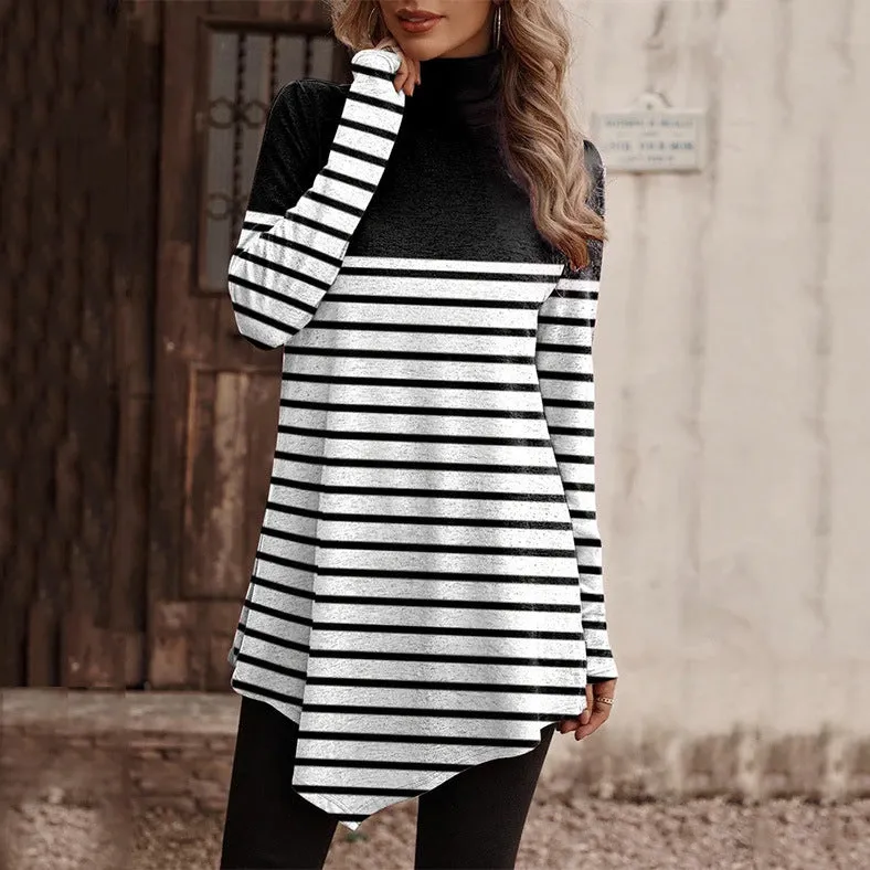 BerryBetty - High collar bohemian print casual long sleeve Turtleneck Long Sweater T-shirt
