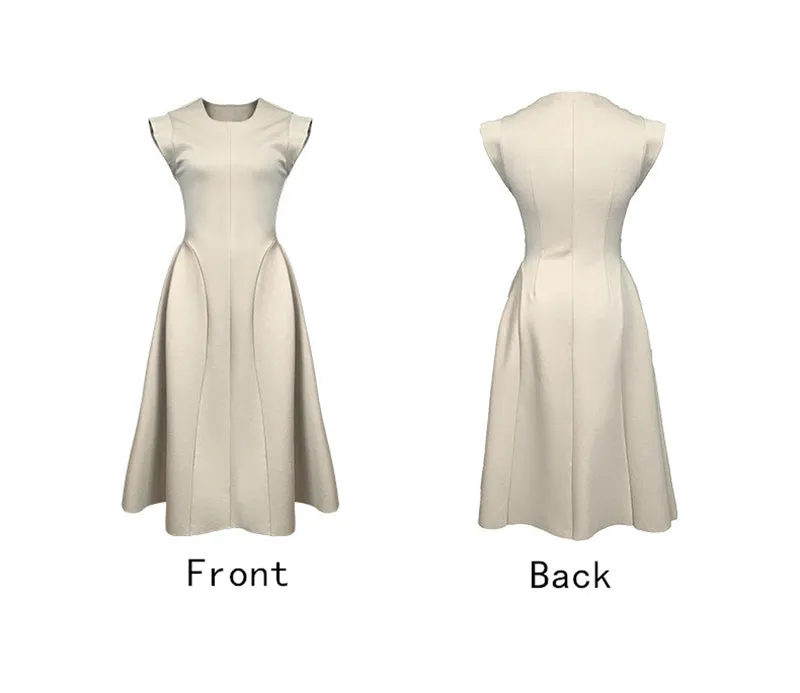 BerryBetty - Sleeveless Summer Party Dress Women O-Neck High Waist Long Midi Dress Elegant A-Line Cotton Office Lady Hepburn Korean