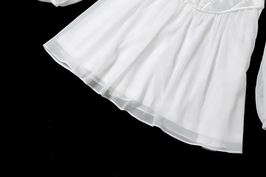 BerryBetty - Women Fashion Elegant High Waist Slim Solid White Office Lady A-Line Mini Dress Spring Autumn New Women Party Dress