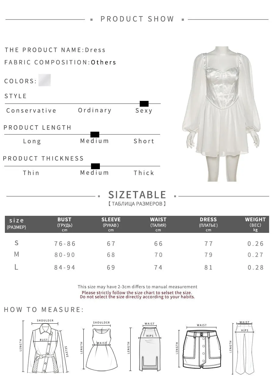 BerryBetty - Women Fashion Elegant High Waist Slim Solid White Office Lady A-Line Mini Dress Spring Autumn New Women Party Dress