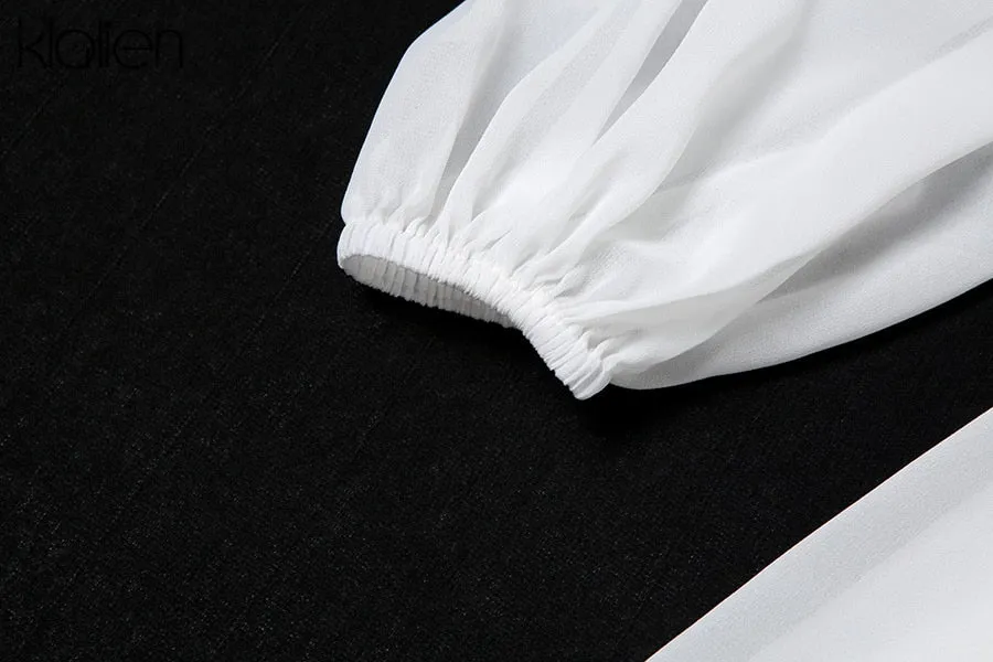 BerryBetty - Women Fashion Elegant High Waist Slim Solid White Office Lady A-Line Mini Dress Spring Autumn New Women Party Dress