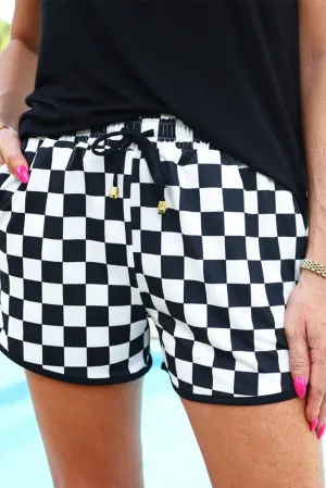 Black  Checkered Drawstring Casual Shorts