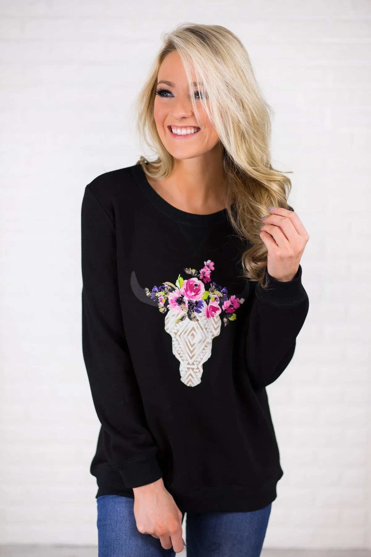 Black Cow Skull Sweatshirt