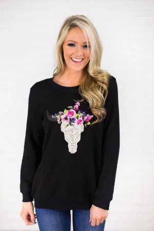 Black Cow Skull Sweatshirt