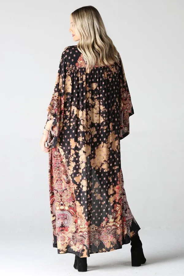 Black Floral Maxi Long Kimono