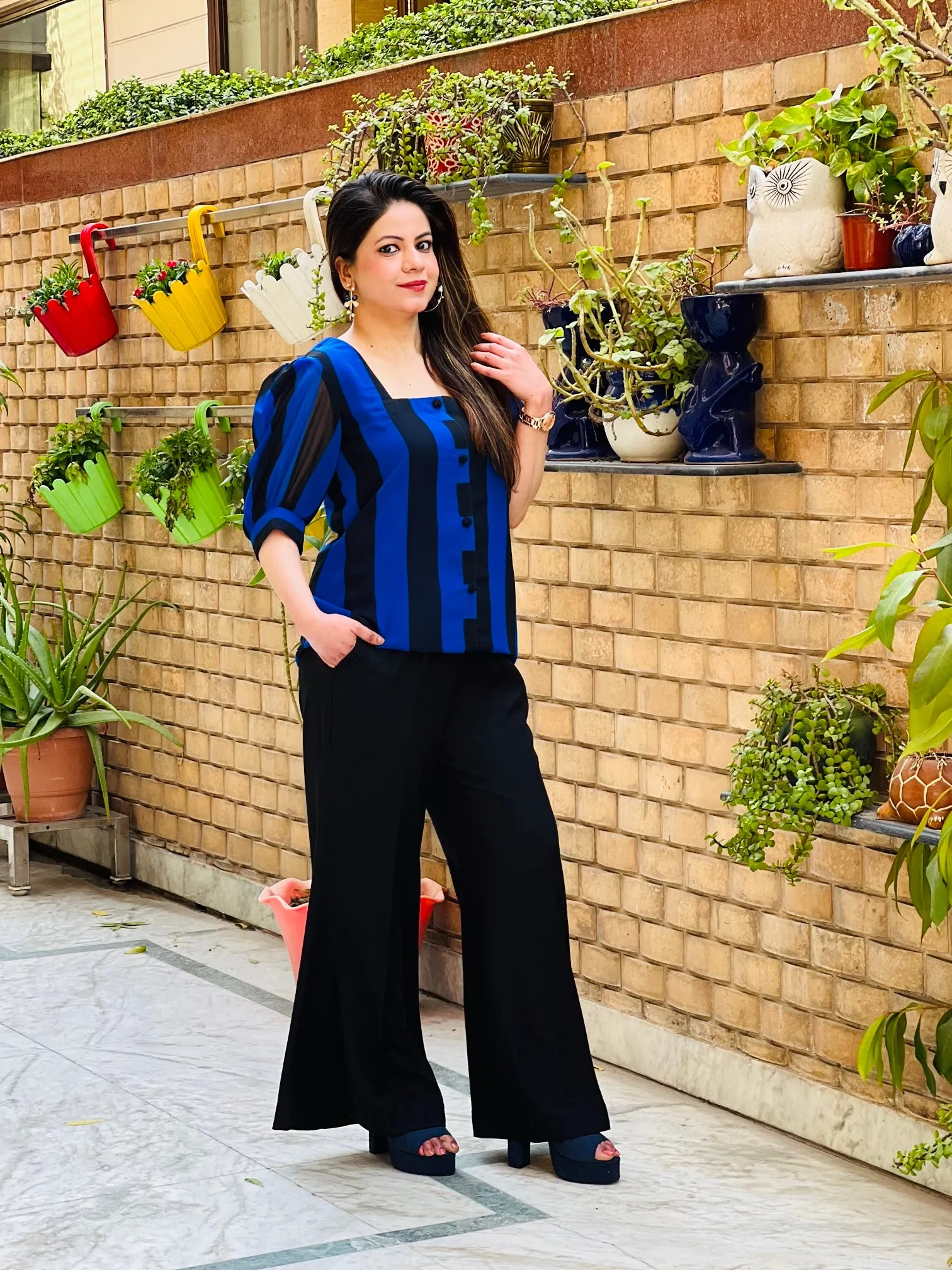 Black Haider Moss Bell Bottoms