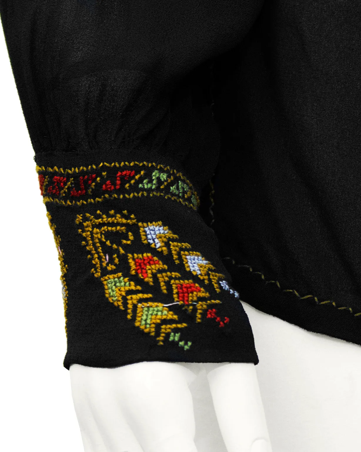 Black Hand Embroidered Smock Top