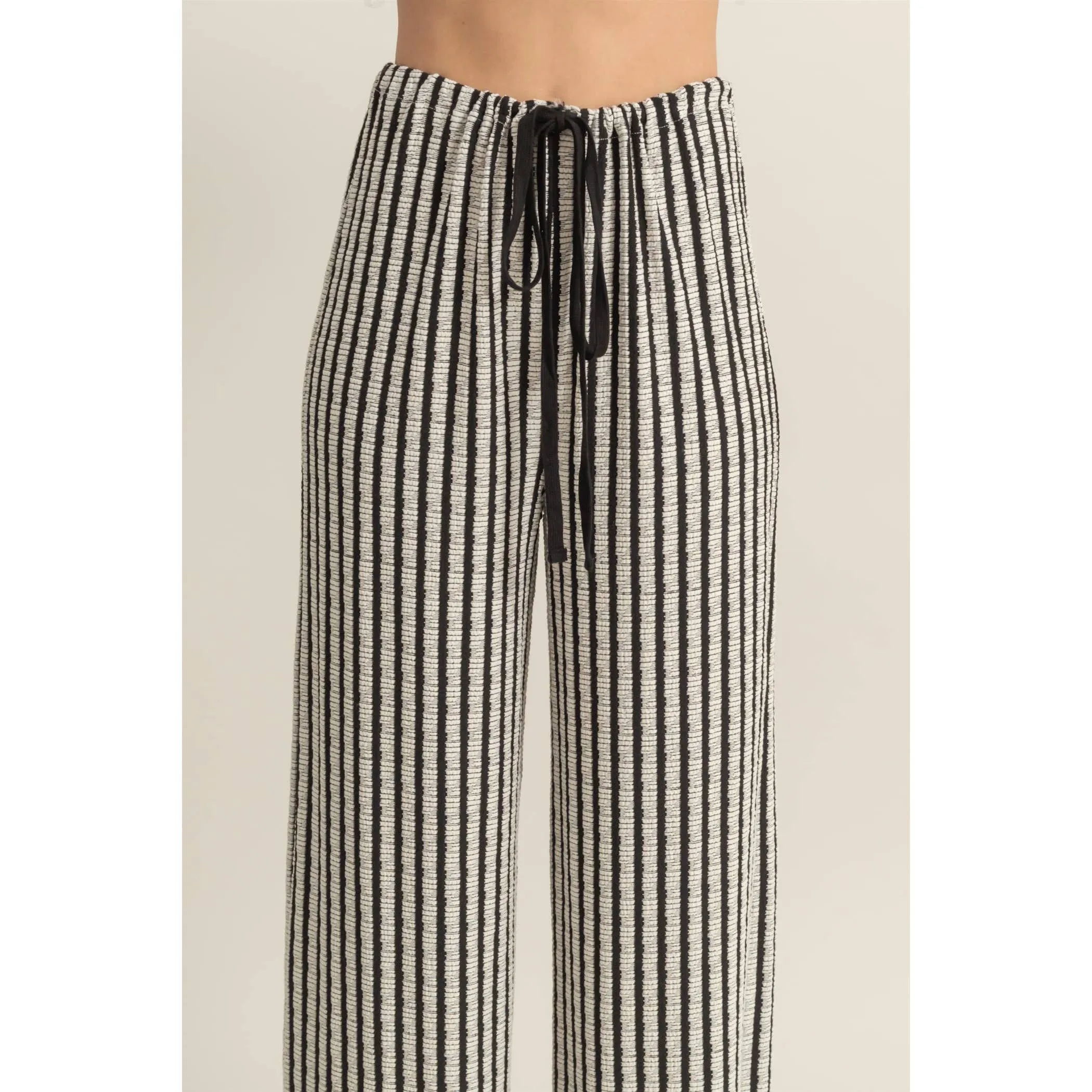 Black High Waist Drawstring Striped Knit HYFVE Pants