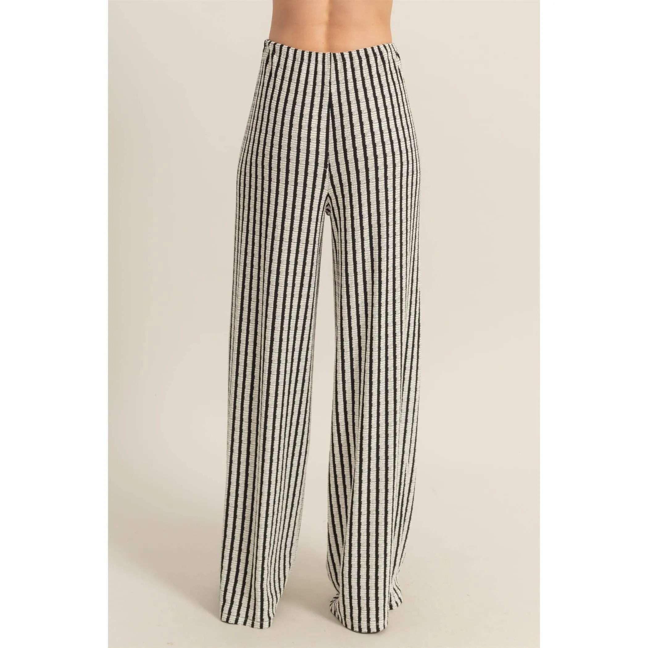 Black High Waist Drawstring Striped Knit HYFVE Pants