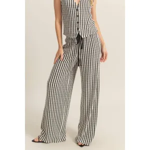 Black High Waist Drawstring Striped Knit HYFVE Pants