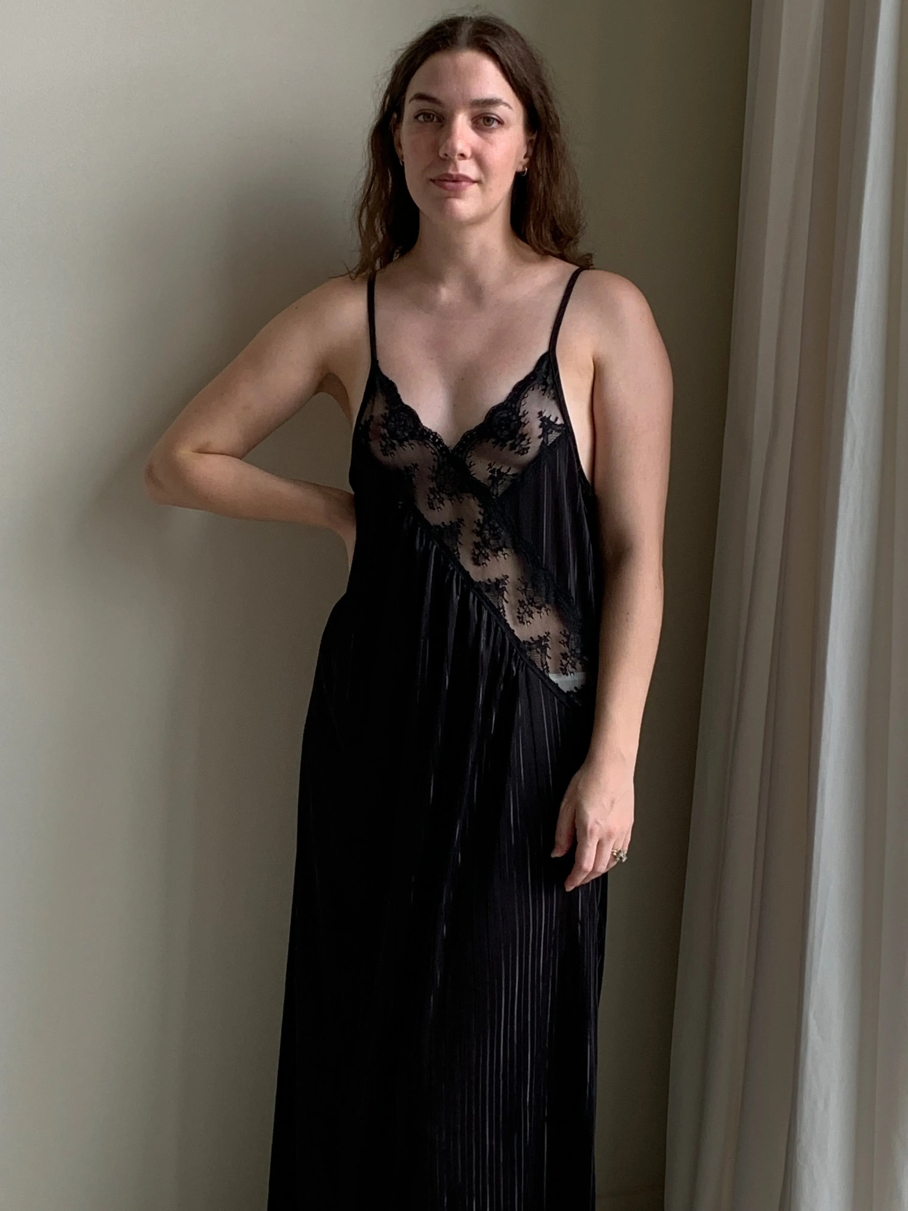 Black satin slip dress