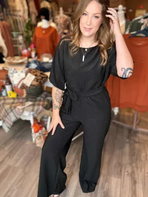 Black Sparkle Boat Neck JumpSuit