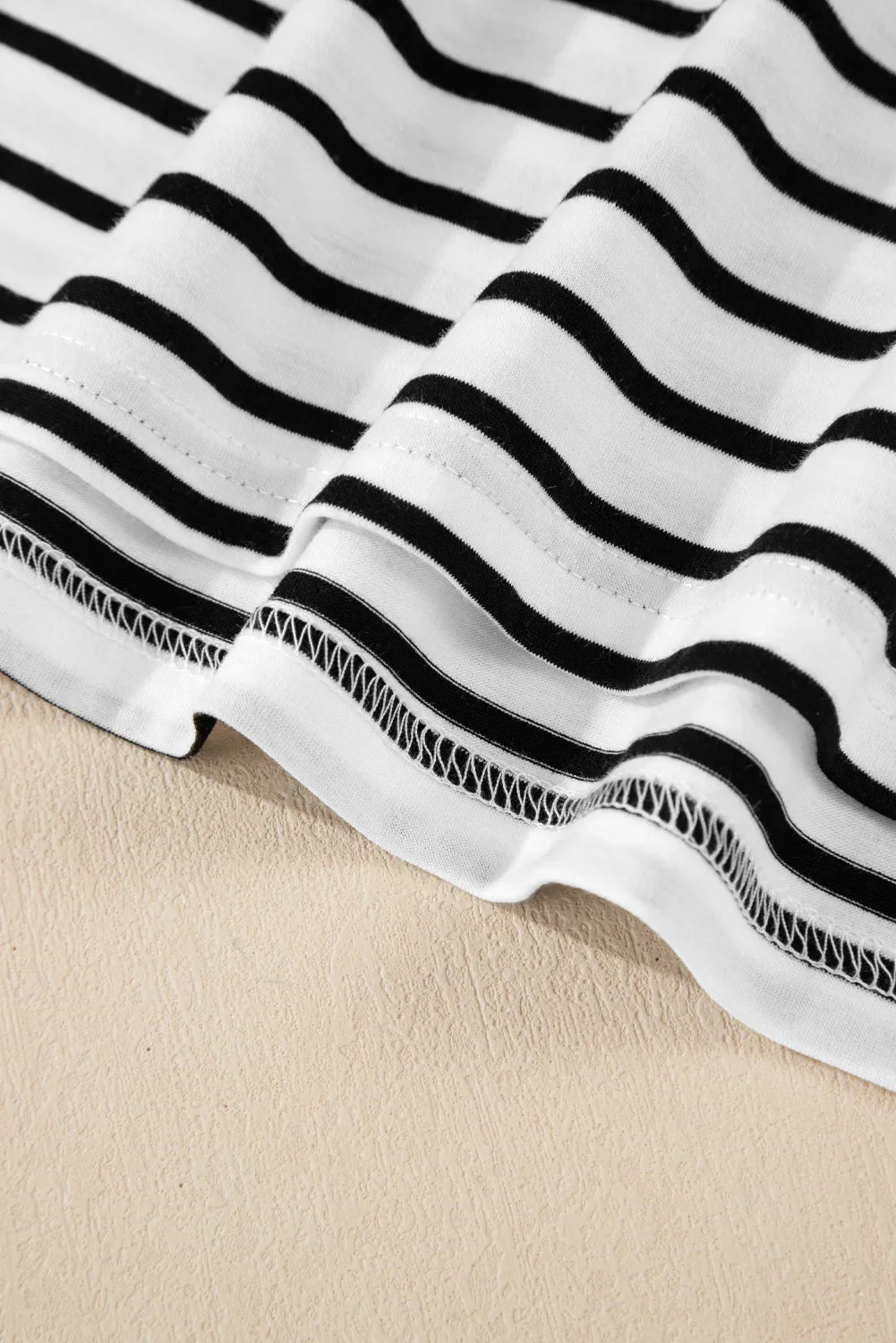 Black Stripe Half Sleeve Scoop Neck Loose Top