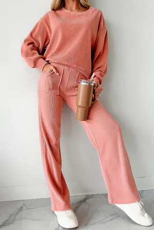 Blossom Ribbed Knit Drop Shoulder Pocketed Two Piece Lounge Set