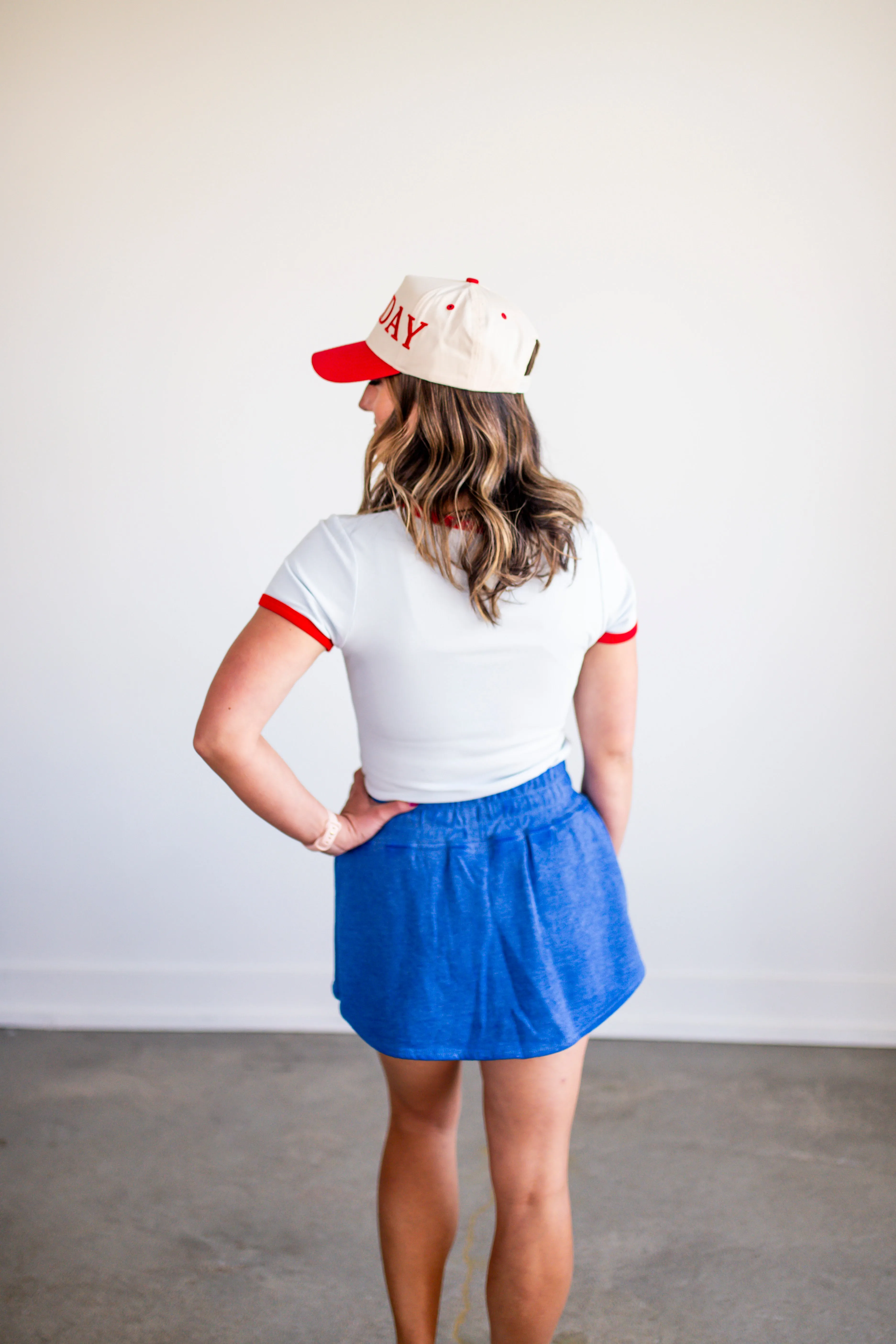 Blue And Red Contrast Trim Fitted Baby Tee