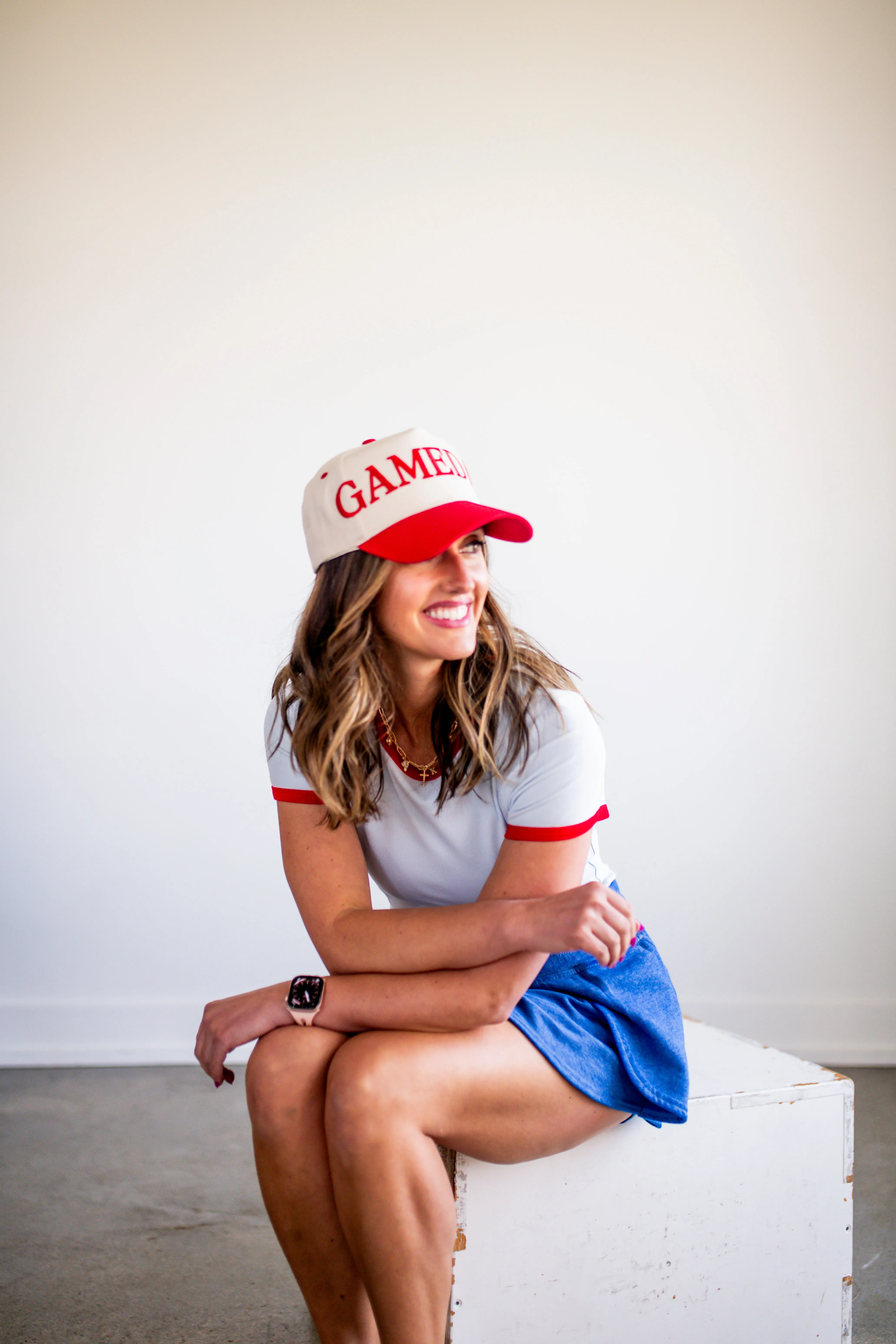 Blue And Red Contrast Trim Fitted Baby Tee
