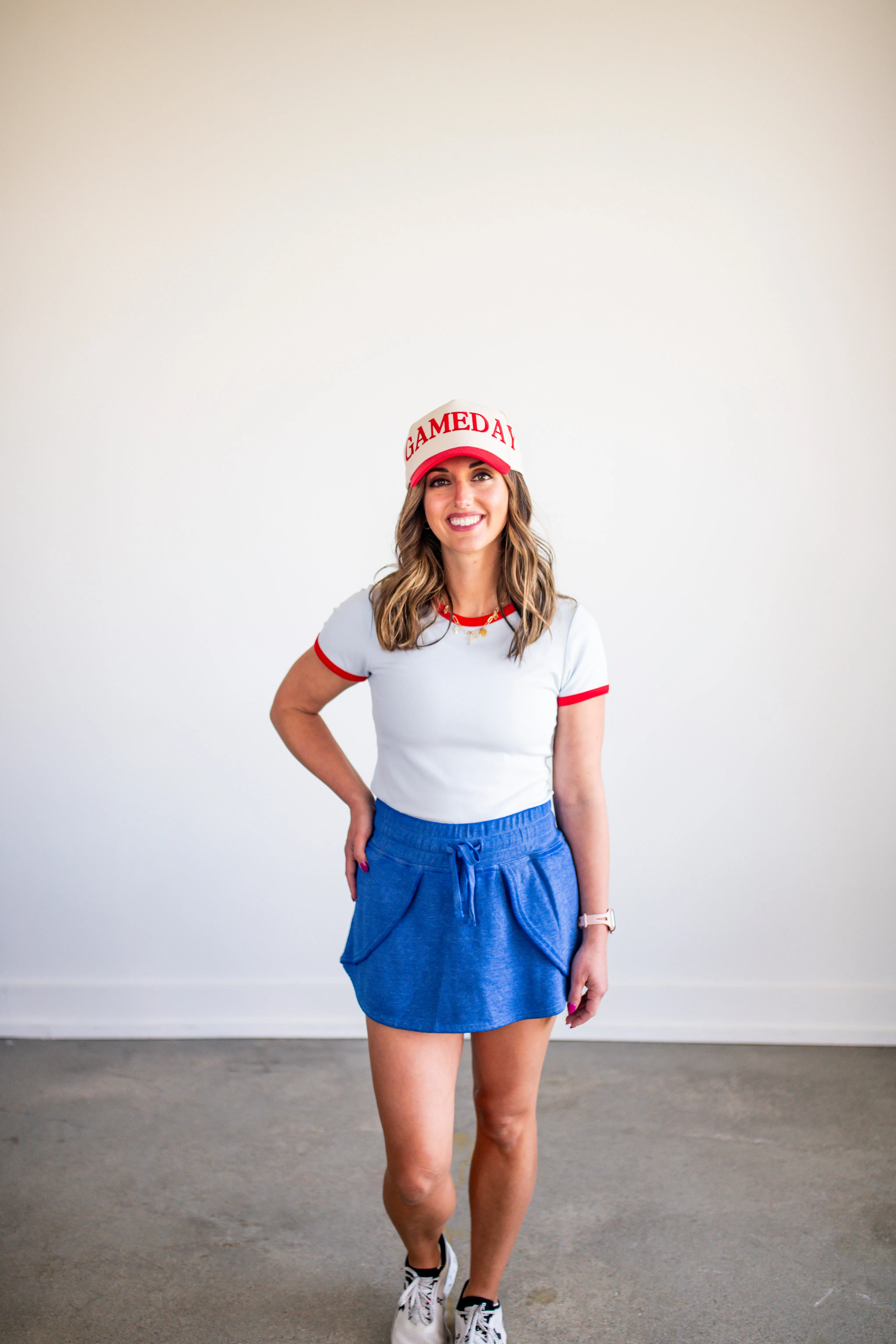Blue And Red Contrast Trim Fitted Baby Tee