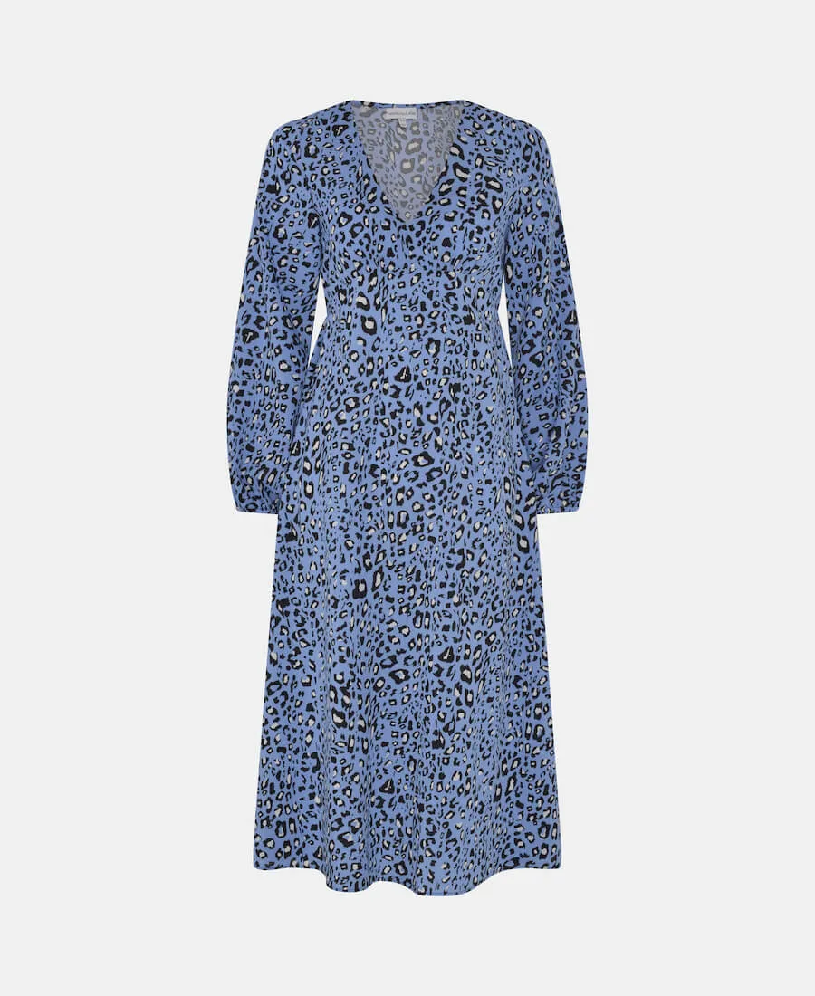 Blue Leopard Print Empire Waist Midi Dress