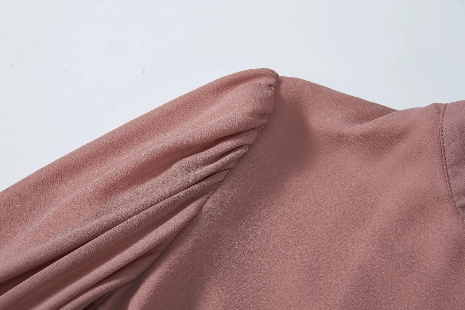Blush Nude Mock Neck Long Sleeve Cropped Blouse