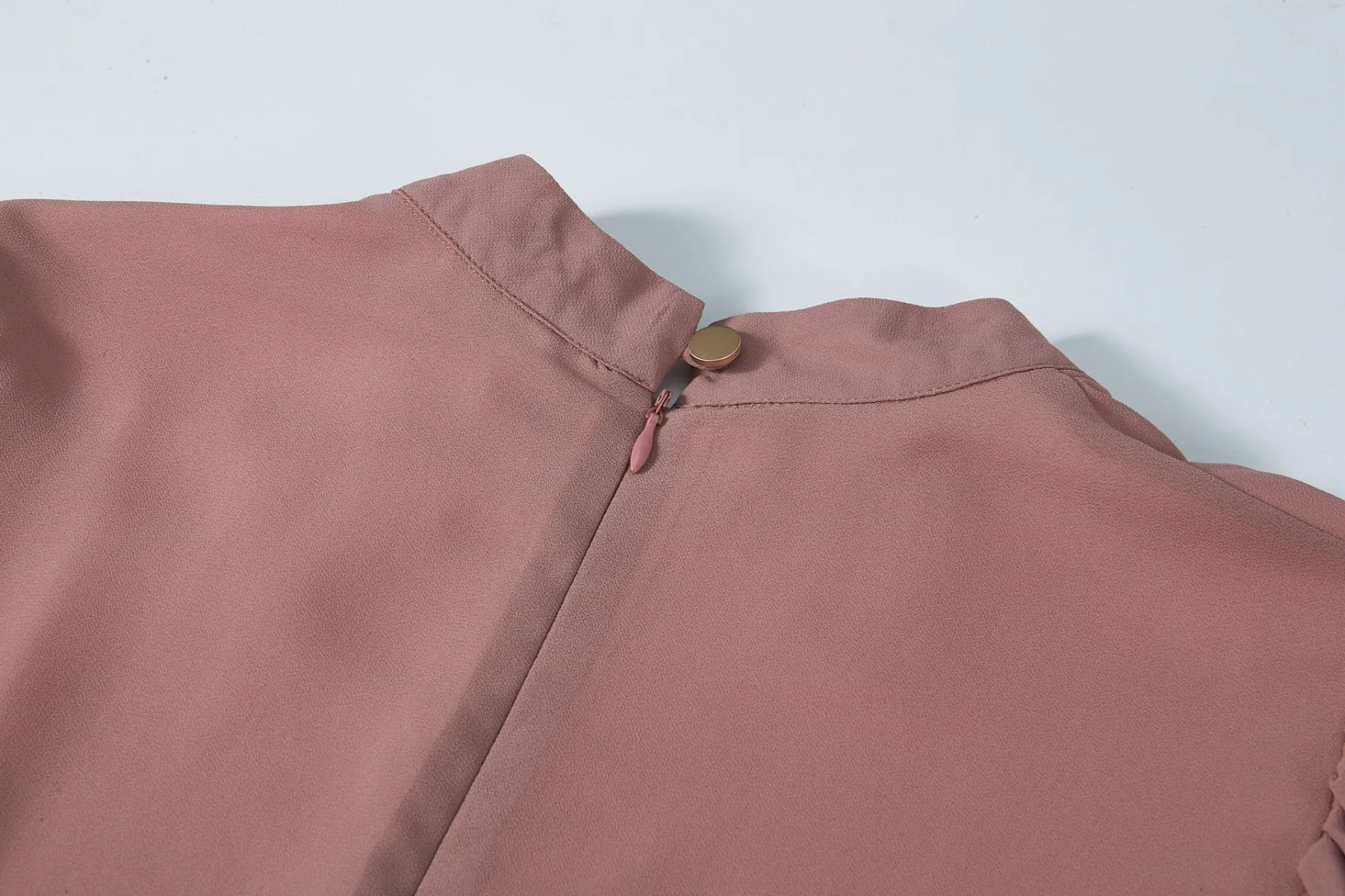 Blush Nude Mock Neck Long Sleeve Cropped Blouse