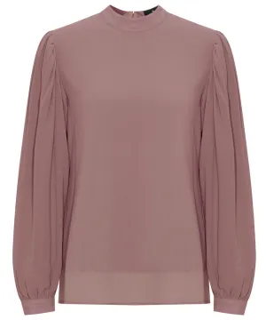 Blush Nude Mock Neck Long Sleeve Cropped Blouse