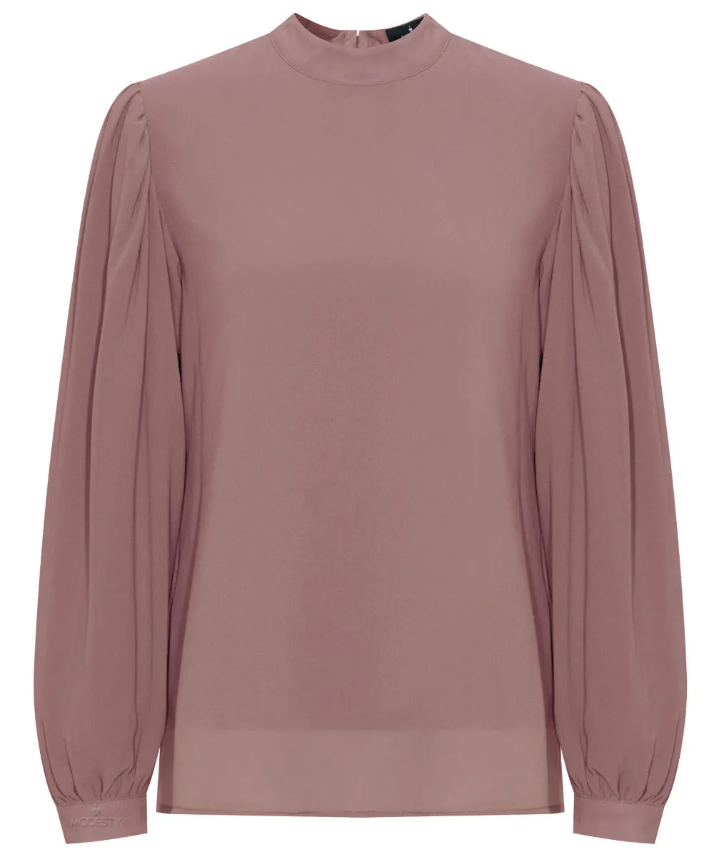 Blush Nude Mock Neck Long Sleeve Cropped Blouse