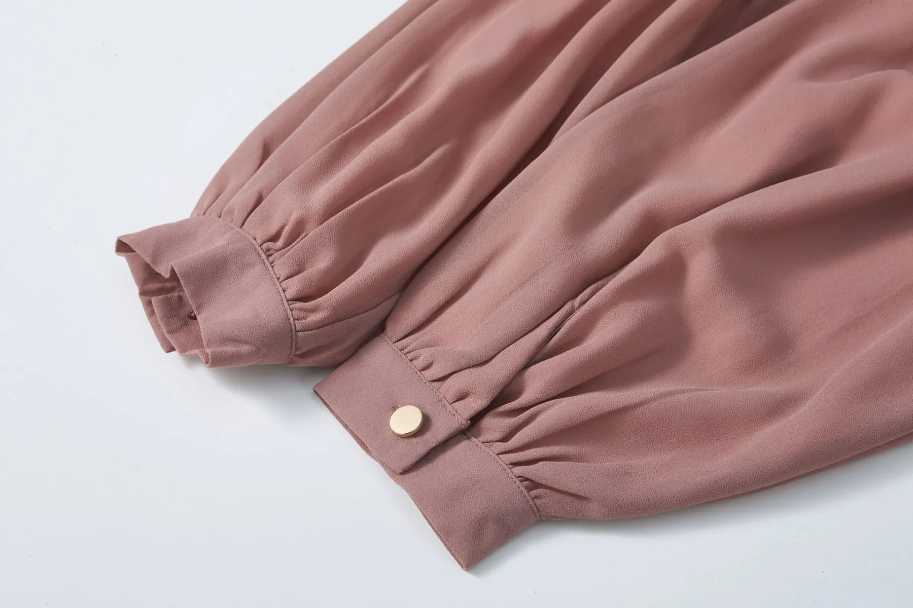 Blush Nude Mock Neck Long Sleeve Cropped Blouse