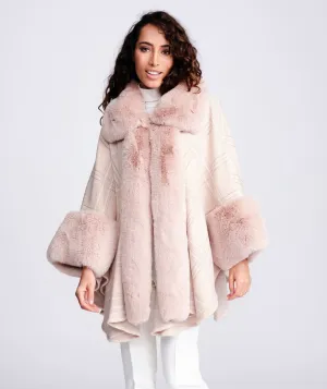 Blush Pink Luxury Faux Fur Check Cape