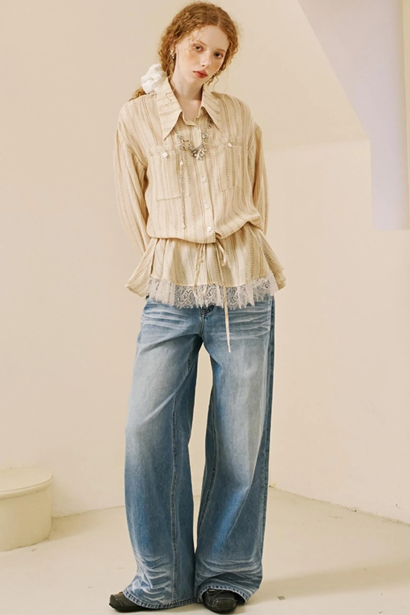 Bohemian Lace Drawstring Shirt