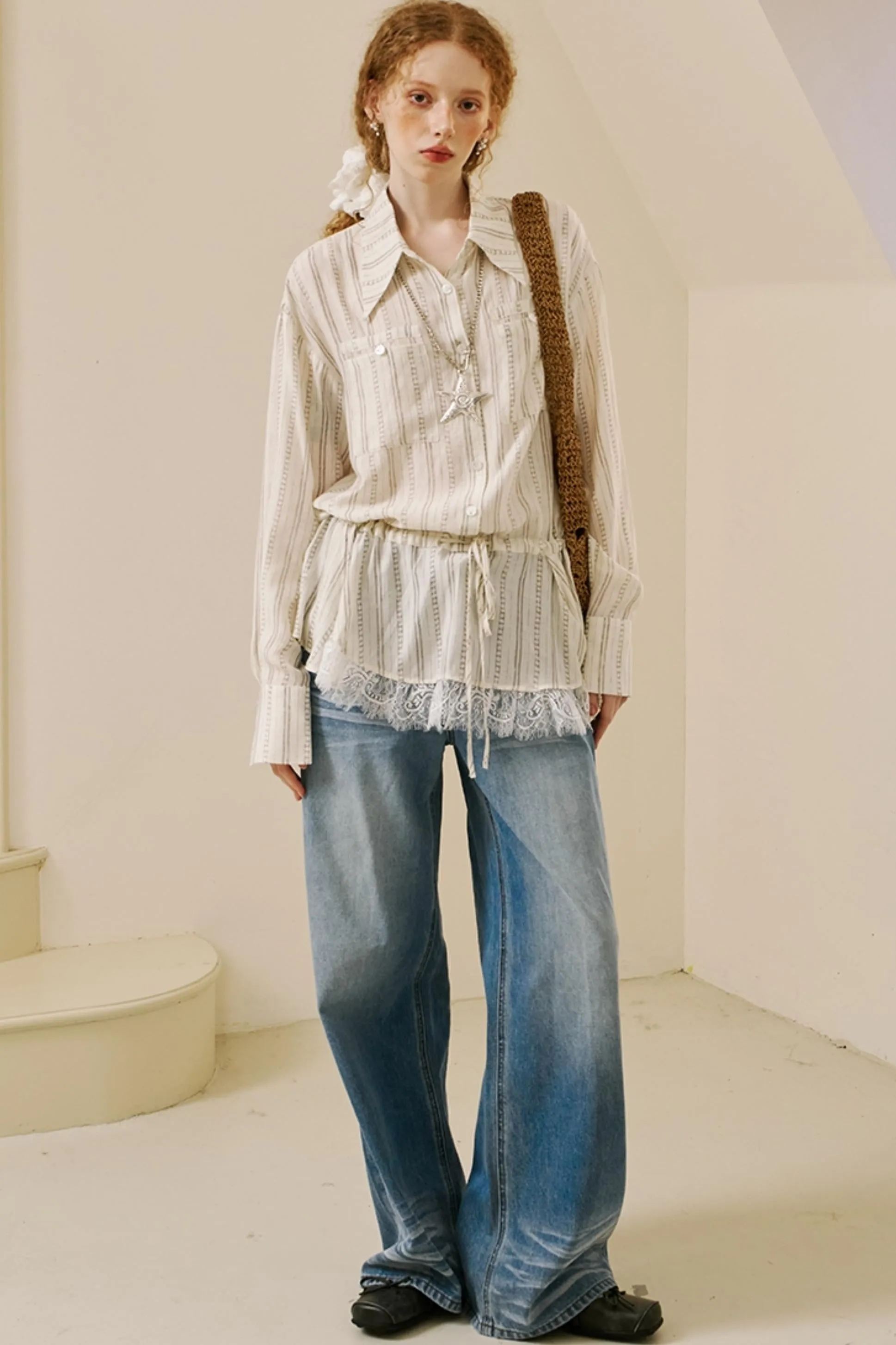 Bohemian Lace Drawstring Shirt