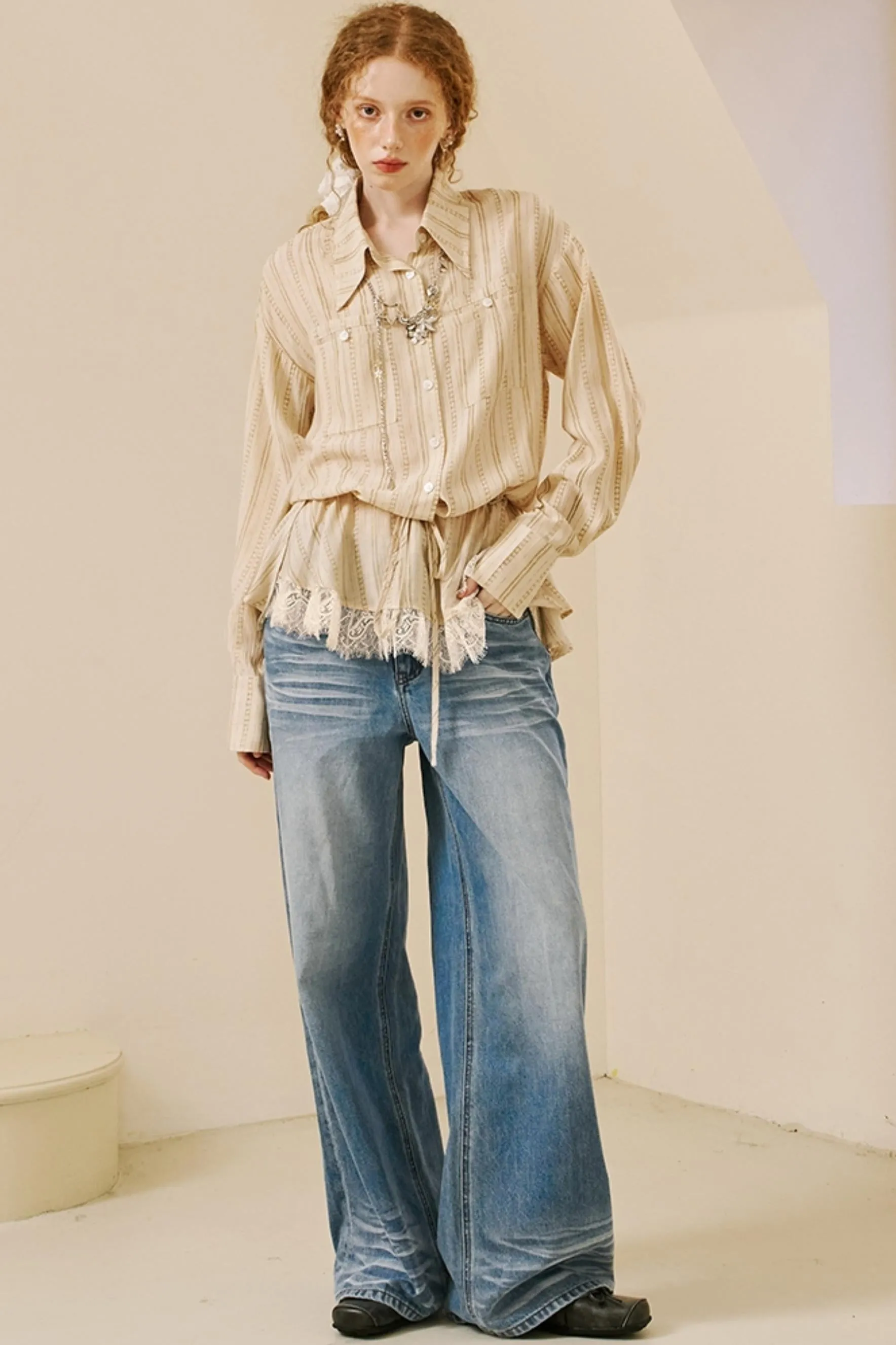 Bohemian Lace Drawstring Shirt