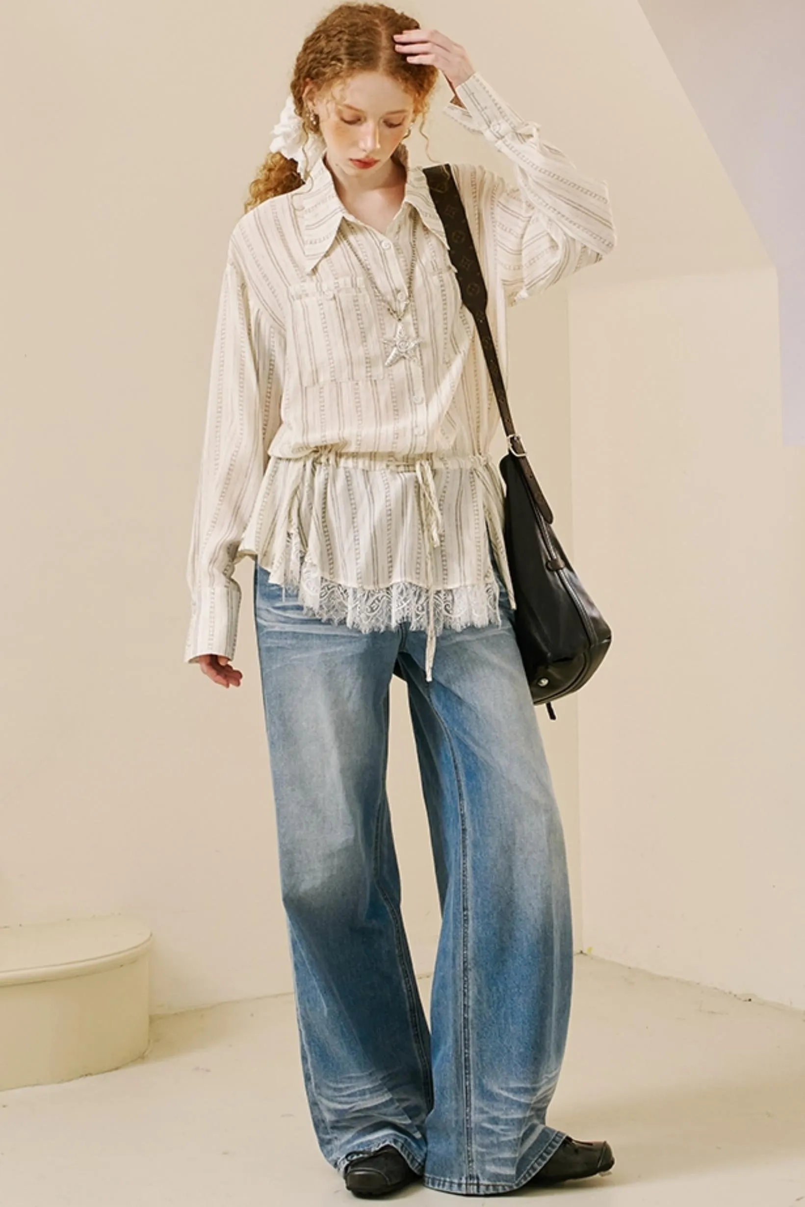 Bohemian Lace Drawstring Shirt