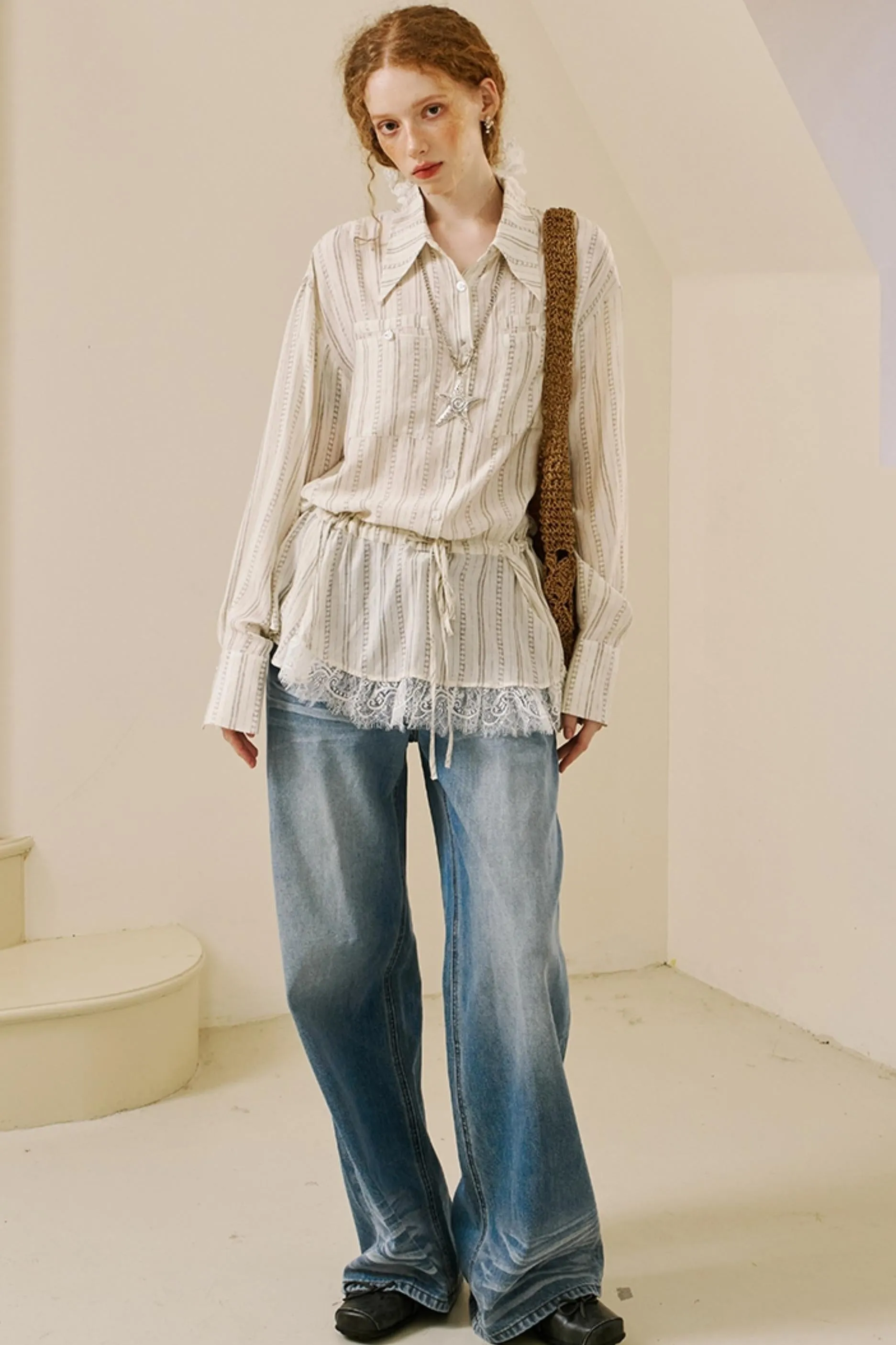 Bohemian Lace Drawstring Shirt