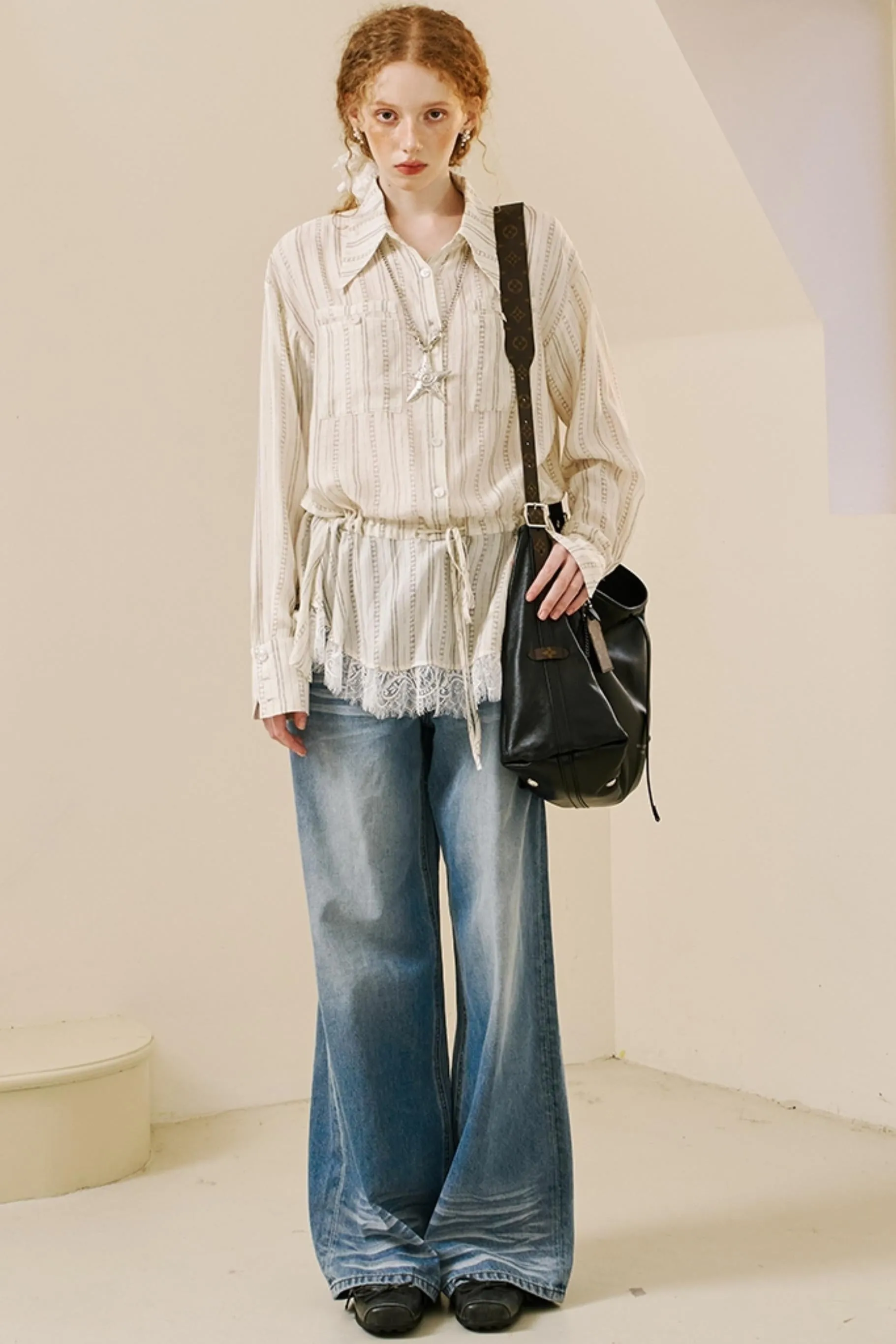Bohemian Lace Drawstring Shirt