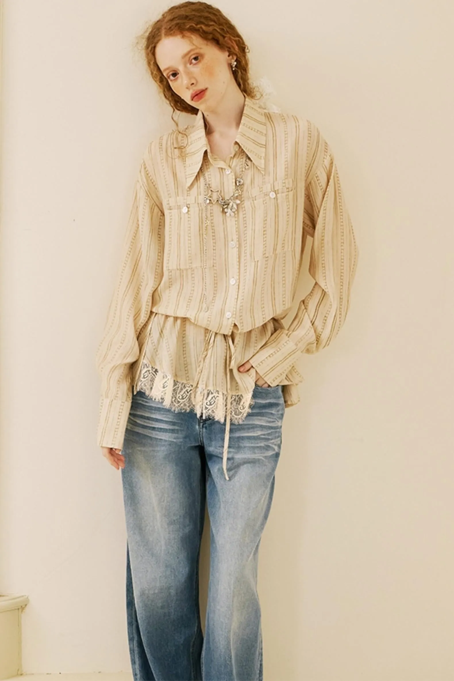 Bohemian Lace Drawstring Shirt