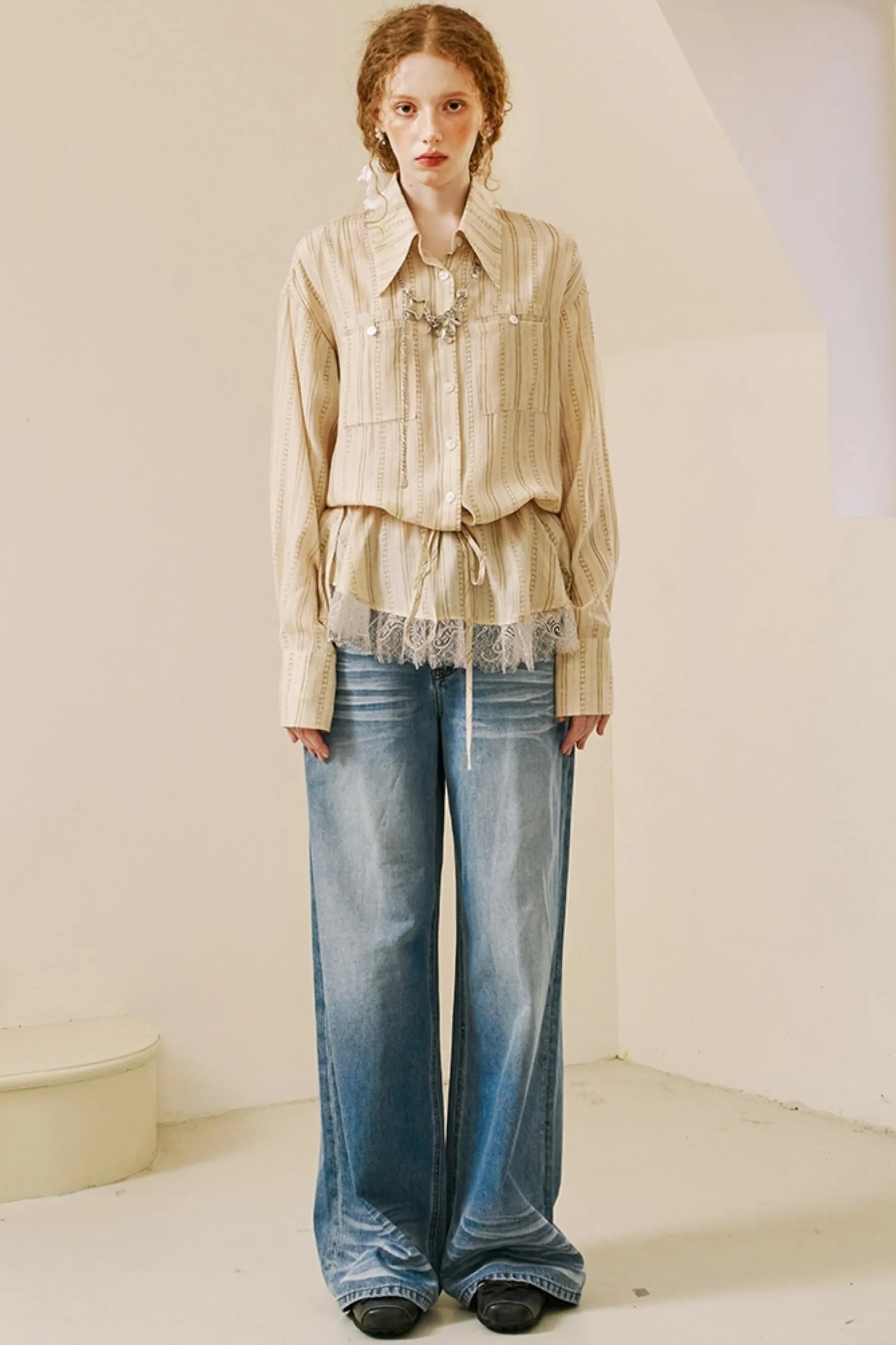 Bohemian Lace Drawstring Shirt
