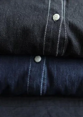 Bohemian Lapel Pockets Tops Pattern Denim Blue Shirt