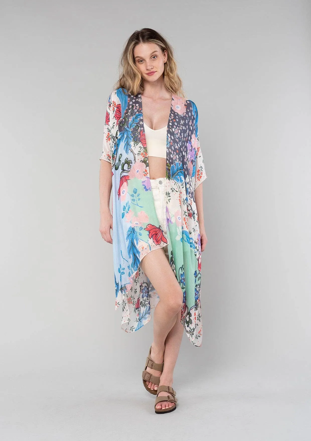 Bohemian Multi Floral Open Front Kimono