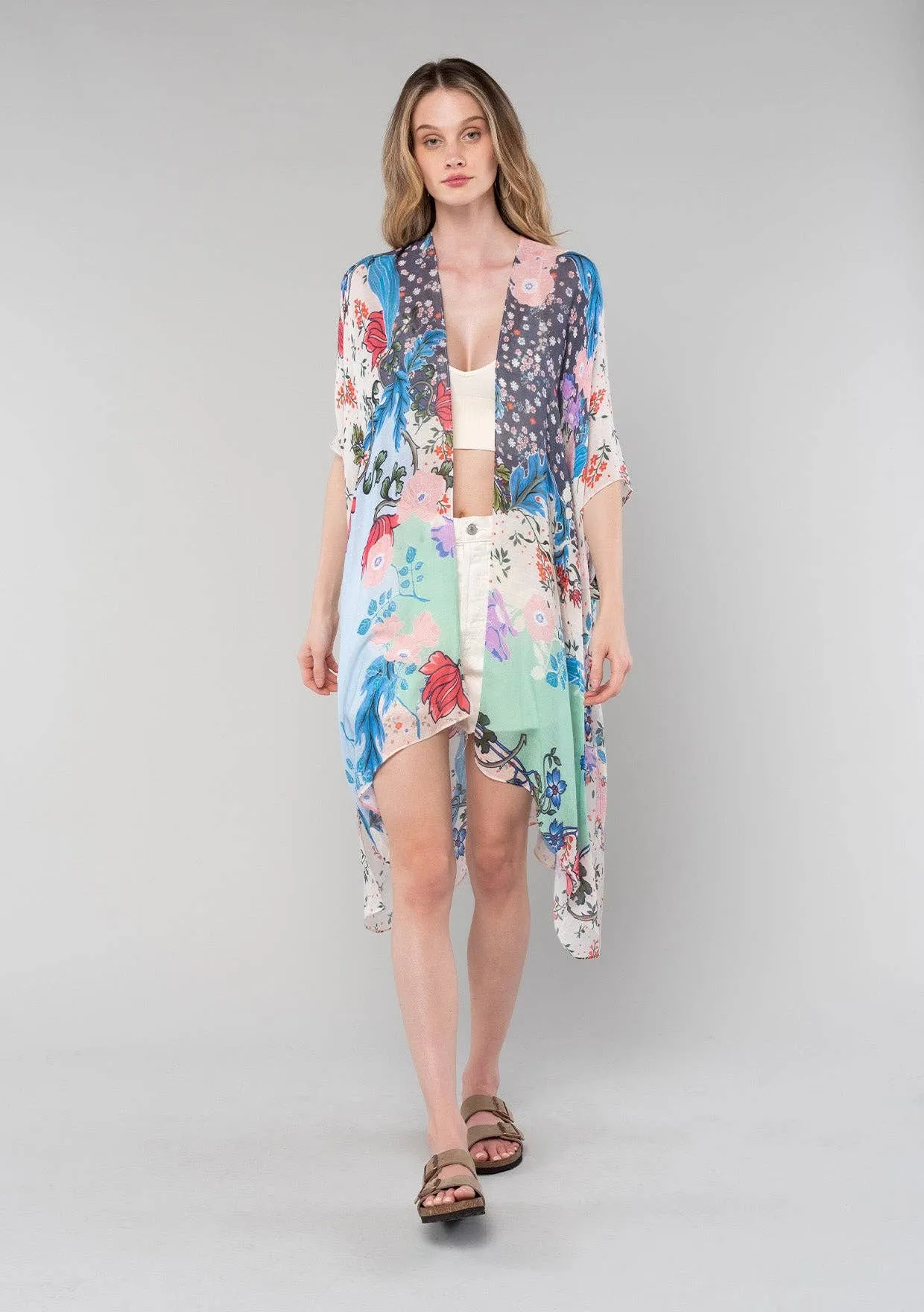 Bohemian Multi Floral Open Front Kimono