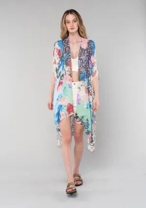Bohemian Multi Floral Open Front Kimono
