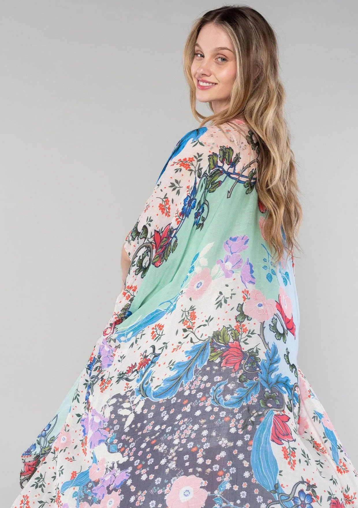 Bohemian Multi Floral Open Front Kimono
