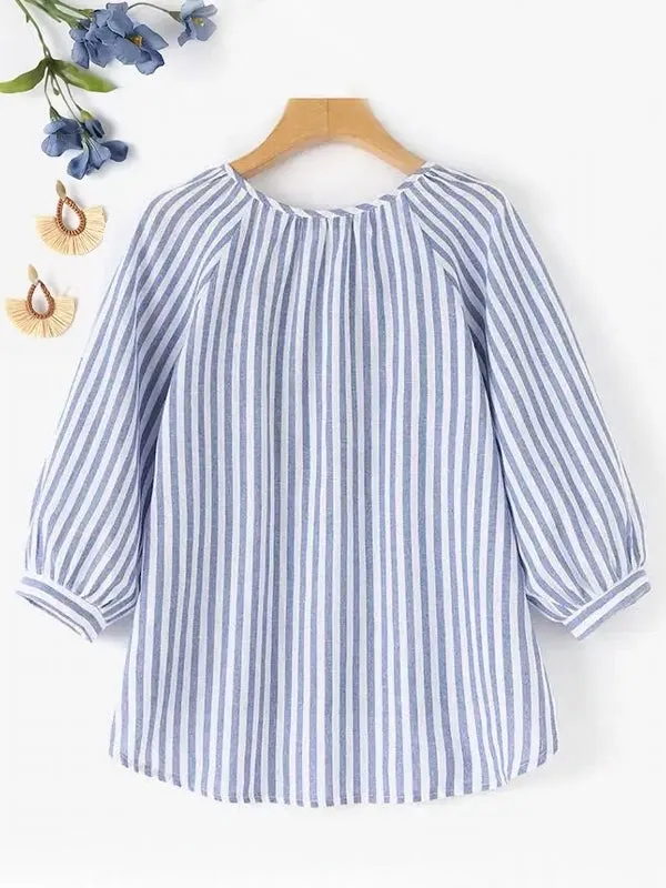 Bohemian Striped Shirt Work Tops Blouse
