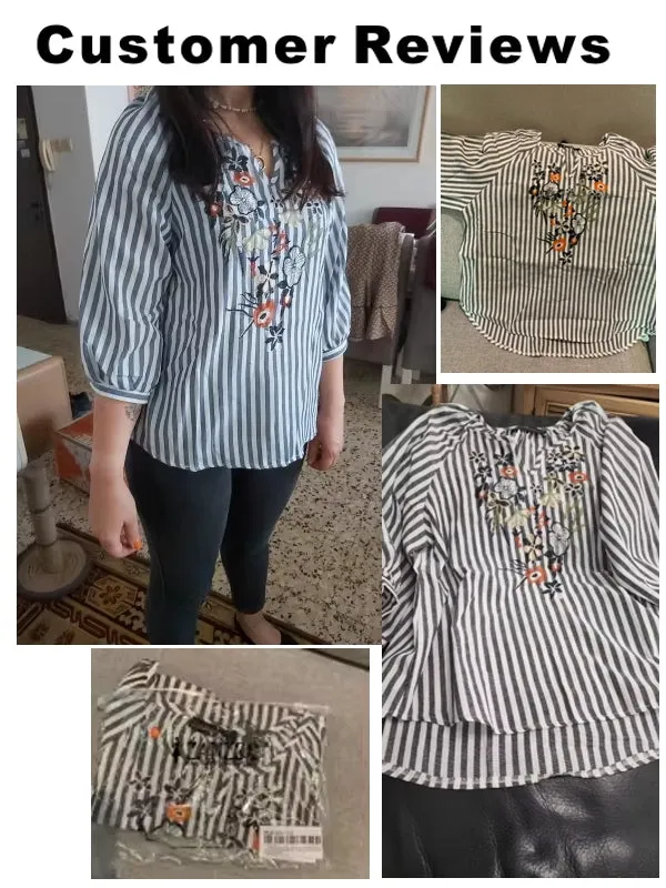 Bohemian Striped Shirt Work Tops Blouse