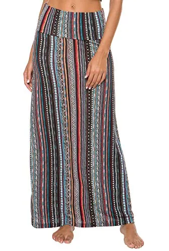 Bohemian Style Elastic Waist Maxi Skirt (Print/Solid, XL-6)