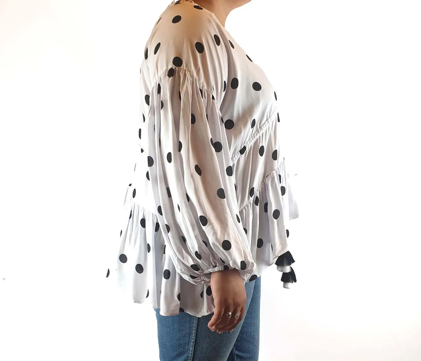 Bohemian Traders white white with black polka dots size L (best fits 16)
