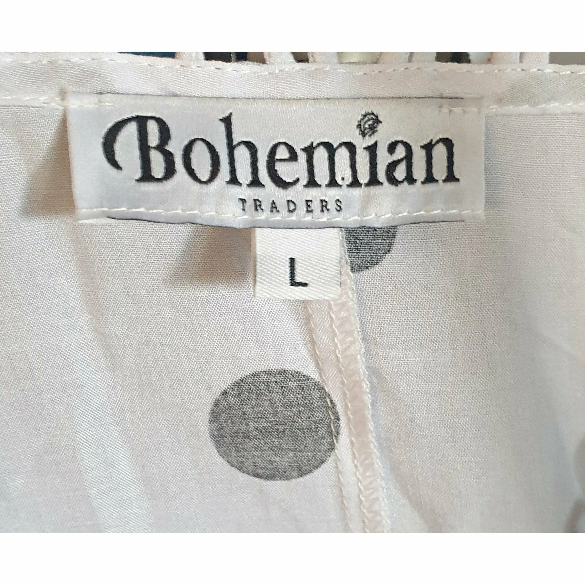 Bohemian Traders white white with black polka dots size L (best fits 16)