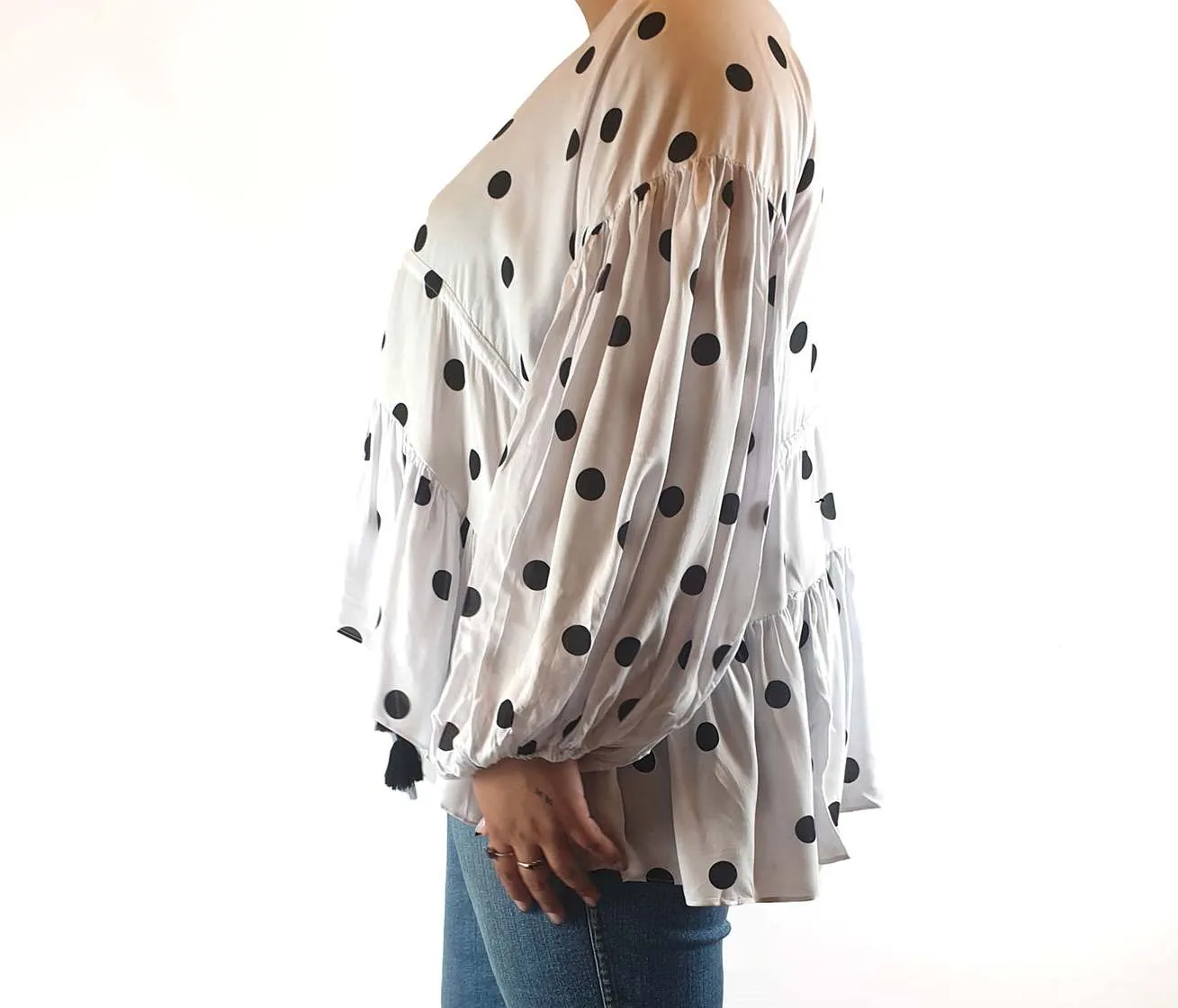 Bohemian Traders white white with black polka dots size L (best fits 16)